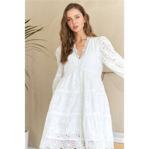 nwt ADORA Lace Detail Tiered Eyelet V-Neck Babydoll Dress